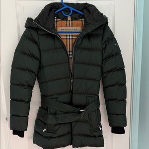 Burberry Dark Green Puffer Coat with Belt